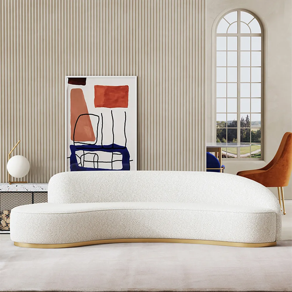 लक्जरी यूरोपीय इतालवी आधुनिक डिजाइन कपड़े मखमल सफेद 3 बहु सीटों वाले गुच्छेदार लाउंज सोफा सेट फर्नीचर कमरे में रहने वाले सोफे