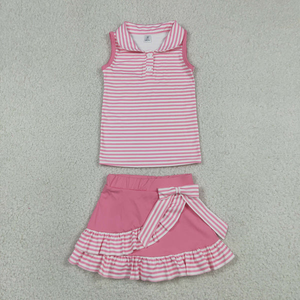 Conjunto de Ropa Casual Ecológica para Bebés y Niñas Longlv, Top Rosa sin Mangas con Bolsillos de Flores, Falda con Volantes y Pantalones Cortos de Yoga - Product Image 5