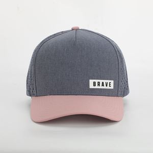 Casquette personnalisée de haute qualité à 5 panneaux avec découpe laser perforée, logo en PVC gris chiné, casquette de baseball résistante à l'eau - Product Image 2