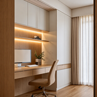 Meubles de chambre d'hôtel modernes : Armoire de rangement en bois sur mesure avec coiffeuse et éclairage