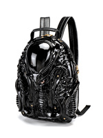 Sac à dos unisexe grande capacité pour ordinateur portable, tendance mode euro-américaine, avec fermeture éclair tête de mort personnalisée, en PU et polyester imperméable