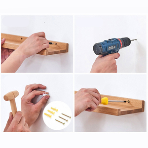 소박한 나무 부동 선반 벽 장착 농가 나무 벽 선반 욕실 주방 침실 거실 세트 3 CNLF - Product Image 5