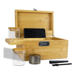 Factory Bamboo Stash Box With Rolling Tray Bamboo Storage Box With Combo Lock Stash Kit With Accessories