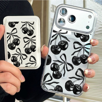 Elegante Tarjetero Magnético de Cuero PU Color Cereza Negro para Samsung iPhone, Funda Universal para Teléfono con Ranuras para Tarjetas