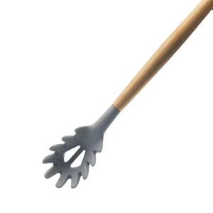 High Quality Professional Kitchen <b>Tools</b> Eco-Friendly Spaghetti Wood Handle <b>Silicone</b> Strainer - Product Image 5