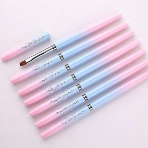 Pinceau à ongles en nylon à manche métallique bleu rose, marque privée, pour gel ombré et dessin au liner, pour l'art de la manucure - Product Image 6