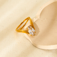 Bague empilable double couche en acier inoxydable plaqué or 18 carats avec zircon cubique marquise ondulé, tendance INS, pour femme