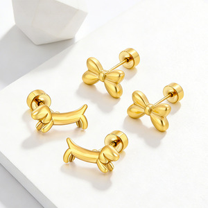 Pendientes de perro salchicha en tono dorado, de acero inoxidable, con forma de animal, a la moda, para mujer, regalo - Product Image 1