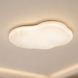 Plafonnier moderne minimaliste à cadre en fer, aspect marbre, motif nuage, éclairage LED tricolore, interrupteur à télécommande - Product Image 1
