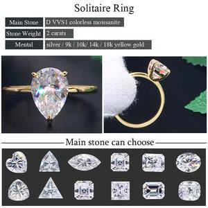 Высокое качество 2 карат круглое кольцо с муассанитом 9k 10k 14k 18k из твердого золота Муассанит ювелирные изделия обручальное кольцо - Product Image 5