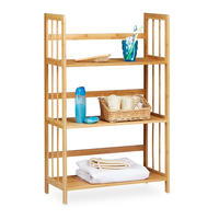 Étagère autoportante en bambou écologique, organisateur utilitaire à 3 niveaux avec finition laquée, étagère échelle pour la maison, le salon et la salle de bain