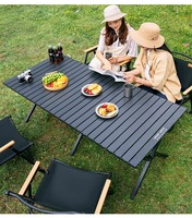 Ensemble complet d'équipement portable pour les pique-niques de camping en plein air Table à roulettes Chaises pliables Mobile