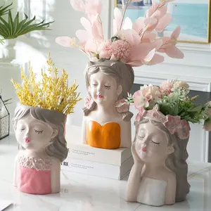 Hot Sale Mädchen Gesicht Pflanzer niedlichen Blumentopf Kopf Harz Kopf Vase Home Decor Indoor Skulptur Licht Luxus dekorative Pflanzer