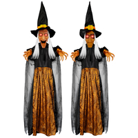 Accessoire de sorcière jaune lumineux à commande vocale avec bouche mobile et son d'effroi pour maison hantée, fête costumée, vente en gros
