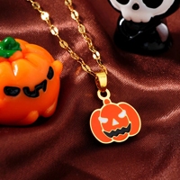 N01180 Collier pendentif citrouille fantôme d'Halloween en résine, en acier inoxydable électroplaqué, style Ins sombre, pour hommes et femmes, vente en gros