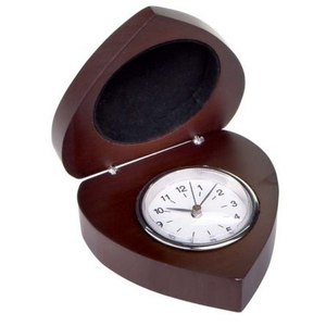 <b>Heart</b> Shaped Wooden Desk <b>Clock</b> With White Dial And Silver Frame - Product Image 1