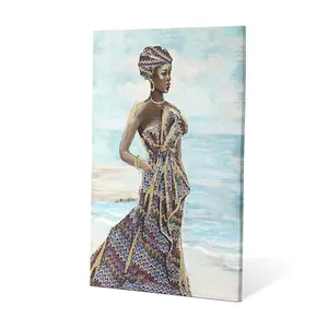 Top Selling Afrikaanse Sexy Vrouwen Op Zee Strand Canvas Kunst Schilderij Voor Hotel Decoratie