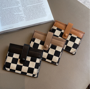 2025 nuevo bolso pequeño de cuero Pu para tarjetas, tela a cuadros a la moda, billetera Zero, Clip de tarjeta ultrafino de lona multifuncional - Product Image 1