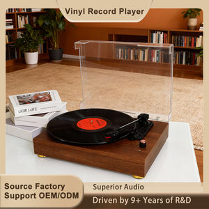 Tourne-disque rétro vintage en <span class=keywords><strong>bois</strong></span> avec entrée auxiliaire 5.0, lecteur de disques vinyles 3 vitesses, haut-parleurs intégrés, couleurs personnalisables - Product Image 3