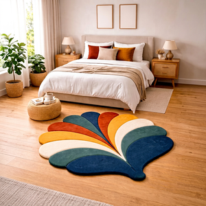 Chunky Wool Machine Tufted Cut Pile Anti-Bacteria Rug Minimalist Ribbed Texture Floor <b>Mat</b> for Scandinavian Home Decor - Product Image 1