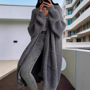 Cardigan <span class=keywords><strong>long</strong></span> en tricot épais pour <span class=keywords><strong>femme</strong></span>, Nouvelle collection 2026, Pull ample ouvert sur le devant avec poches, Vêtement d'extérieur décontracté - Product Image 1