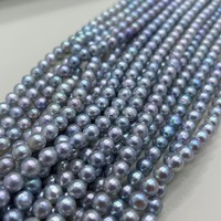 Collier de perles Akoya naturelles argentées, grises et bleues de 6,5-7 mm, provenant d'eau de mer japonaise, bijoux fins populaires