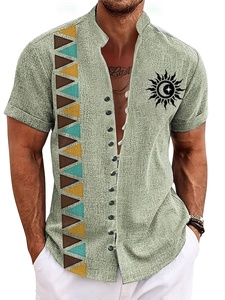 Áo sơ mi nam phong cách dân tộc thiết kế nút độc đáo cổ áo phong cách đa dạng cho mùa hè - Product Image 2
