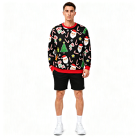 Sweat-shirt à col rond pour homme personnalisé avec sublimation, motif canne à sucre du Père Noël, impression intégrale pour les fêtes de Noël