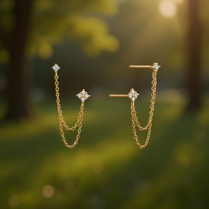 Pendientes de Estrella Chapados en Oro con Cadena de Circonitas para Mujer, Joyería de Moda para Fiesta, Acabado en Aleación de 18K - Product Image 2