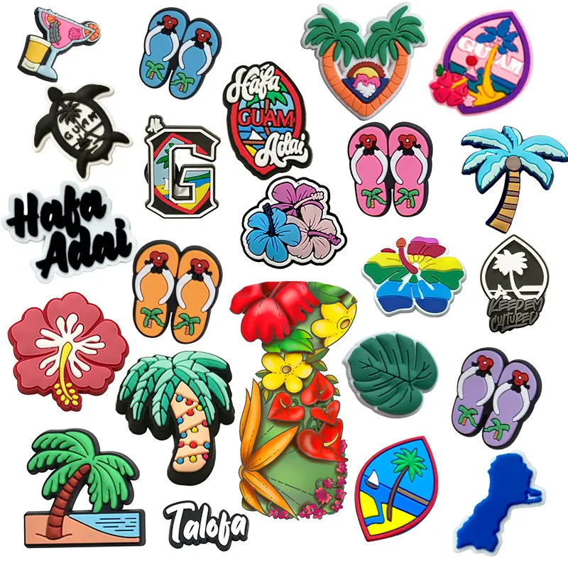 Commercio all'ingrosso Pvc Island turistico spiaggia scarpe Charms Charms rosa fiore scarpe Charms regalo per gli uomini e le donne