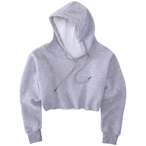 Sudadera Corta con Capucha de Manga Larga, Color Sólido, Tejida, Informal, para Otoño, para Mujer - Product Image 1