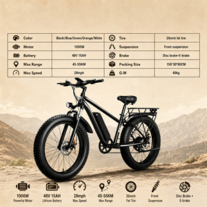 Vélo de montagne électrique 1000W à pneus larges 26 pouces 48V 7 vitesses pour la conduite en forêt et en extérieur EB26 – Moteur haute performance 1000W pour une puissance accrue - Product Image 6