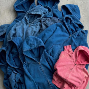 Sweat à capuche en coton peigné 100% épais bleu foncé, effet délavé soleil et vieilli, ultra confortable, pour tenues assorties streetwear d'extérieur - Product Image 3