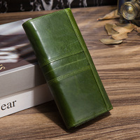 Dompet kulit sapi lapisan atas, tempat banyak kartu genggam panjang dengan penutup ritsleting fitur antimaling bermotif dengan batu