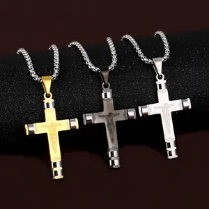 Nieuwe Jesus Crucifix Pattern Luxe Religieuze Kruis Pvd Rvd Stalen Christian Hangers Mode Sieraden Ketting Voor Mannen 2024