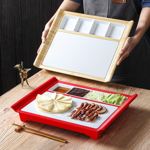 Plateau de service en mélamine Kaboya, multi-compartiments, plateau pour canard laqué, grain de chêne rouge et blanc, utilisation en restaurant et hôtel - Product Image 1