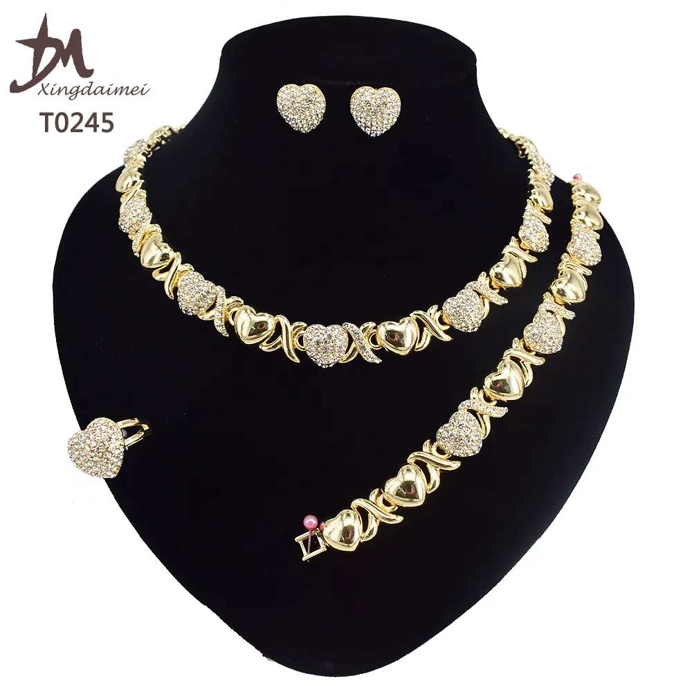 Bộ Trang Sức Nữ Mạ Vàng 18K Chất Lượng Cao T0245 Bộ Trang Sức XOXO Kim Cương Mạ Vàng 14K