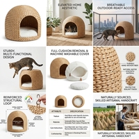 Hamac de luxe pour chat en jacinthe d'eau tressée à la main, avec structure en acier alliage de magnésium, mural ou sur pied, amovible et lavable