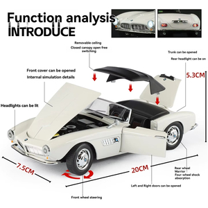 Modellino <span class=keywords><strong>Auto</strong></span> in Metallo <span class=keywords><strong>CM</strong></span> 1:24, BMW 507 Classica con Suoni e Luci, Porte Apribili, Modello Vintage Decappottabile - Product Image 2