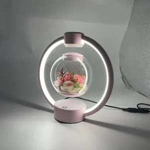 Magnetic Levitating Eternal Flower Lamp Floating Preserved Flowers Plant Floating Light Romantic Gift Small Night Light