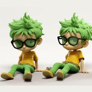 Cartoon Toy Green Hair Glasses Boy PVC Figure Q Version <b>Mini</b> Figurine <b>Desk</b> Decoration For Kids 8 13 Years - Product Image 1