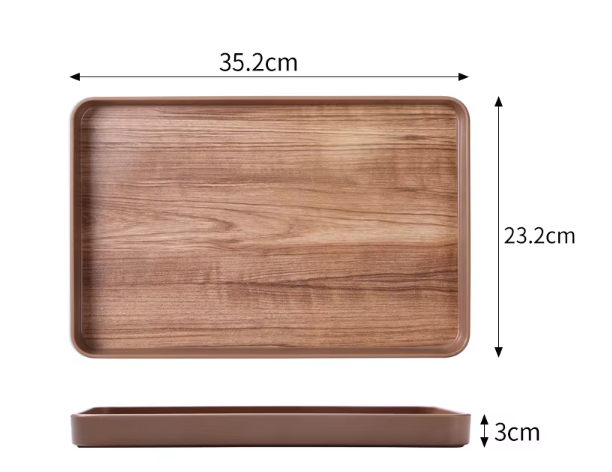 Plateau rectangulaire en mélamine marron - moyen 35,2*23,2 cm