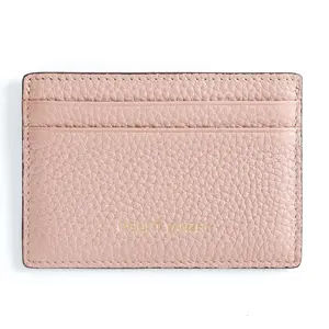 Low MOQ Luxury Handmade Customized Logo Genuine Leather ID Card Holder Wallet Slim Cardholder Credit Card Cover
