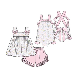 Précommande MOQ 5 Goose Flowers Baby Girls Summer Holiday Soft Spandex/Organic Cotton Print Milk Silk Trendyism Boutique Toddler - Product Image 1