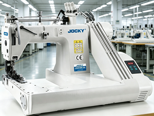 Machine à coudre industrielle mécanique en métal neuve JK928HDD-2PL à triple aiguille pour points de chaînette, robuste, avec alimentation par chute. - Product Image 2