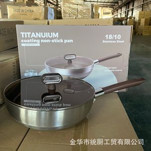 Sartén antiadherente con revestimiento de titanio, acero inoxidable 18/10, gran capacidad para freír y saltear, sin humo - Product Image 2