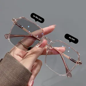 2024 logotipo personalizado metal Anti luz azul gafas de ordenador marcos de gafas al por mayor Marco de gafas fotocromáticas ópticas cuadradas