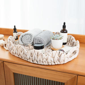 Panier de rangement en paille tressée nordique, rectangulaire, blanc, fait main, pour la décoration de la maison, les cosmétiques, les collations, le pain, l'organisation - Product Image 5