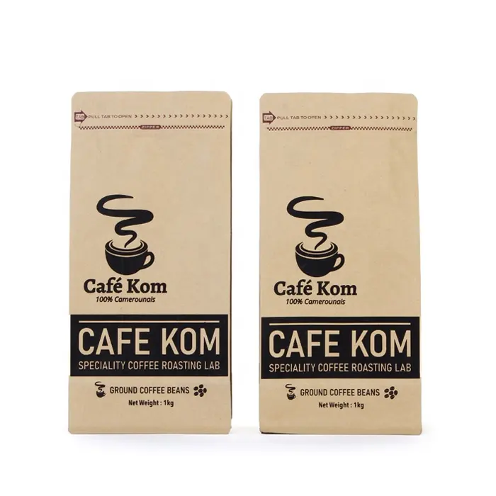 कस्टम डिजाइन 2 oz वर्ग नीचे बॉक्स पाउच क्राफ्ट पेपर कॉफी स्क्रब पैकेज बैग बिक्री के लिए एक तरह से वाल्व के साथ मलेशिया