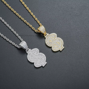 Full zirconium dollar pendant chain, hip hop jewelry, accessories, <b>copper</b> zircon, dollar $<b>coin</b> pendant. - Product Image 2